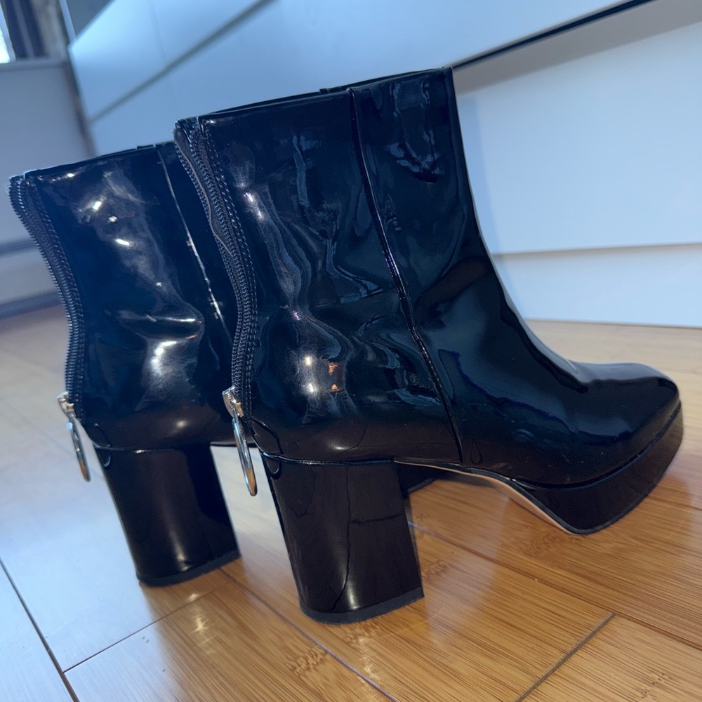 Black Patent Leather Ankle Boots